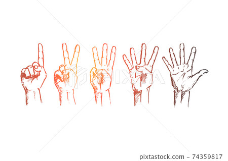 Hand drawn human fingers showing numbers Hand drawn human fingers showing numbers 74359817