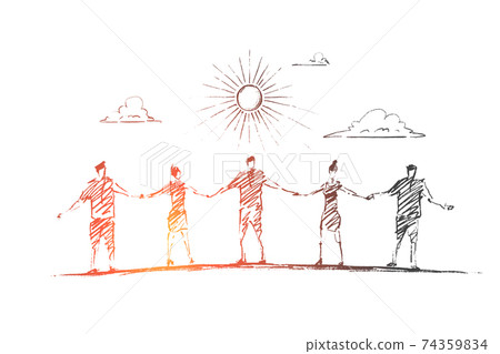 Hand drawn friends holding each others hands 74359834