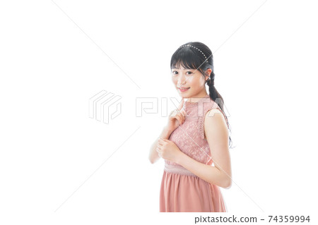 Young woman attending a wedding reception 74359994