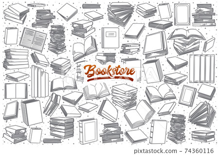 Hand drawn bookstore set with lettering Hand drawn bookstore set with lettering 74360116