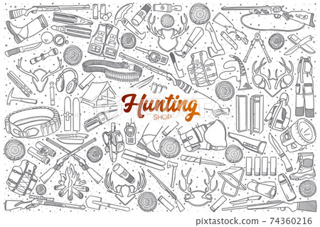 Hand drawn hunting shop set with lettering 74360216