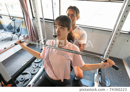 Women training in a personal training gym 74360223