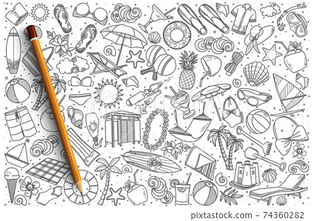 Hand drawn vector beach set Hand drawn vector beach set 74360282