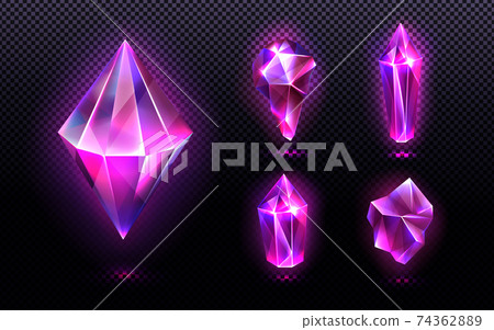 Magic crystal light, purple or pink gem stones set 74362889