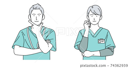 人物插畫護士男女身分簡單護士援助 74362939