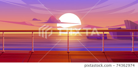 Cruise liner deck or quay on dusk seascape view Cruise liner deck or quay on dusk seascape view 74362974