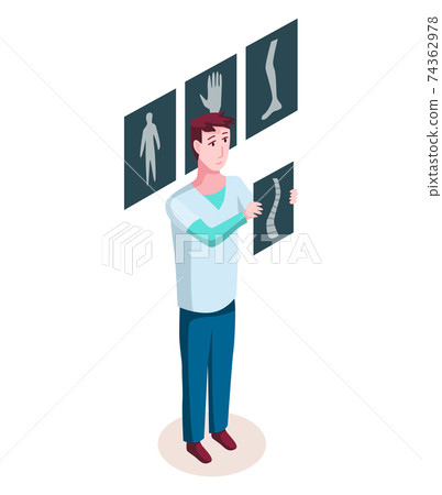 Medicine researcher isometric. Doctor considers the results of research. Isometric vector illustration kit with people character Medicine researcher isometric. Doctor considers the results of research. Isometric vector illustration kit with people character 74362978