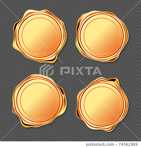Golden wax seal stamp approval sealing vector set Golden wax seal stamp approval sealing vector set 74362989