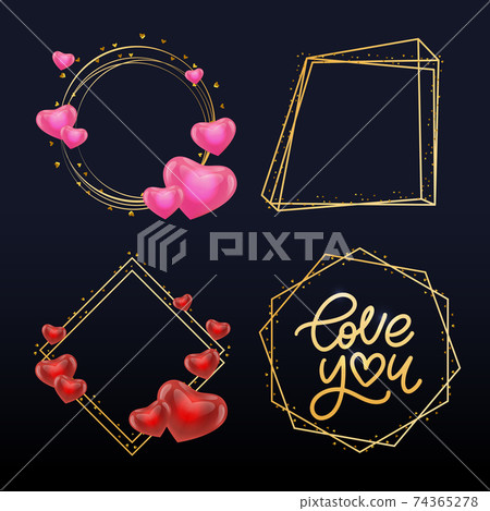 Valentine card Love you with calligraphic lettering on a red background. Vector illustration. 74365278