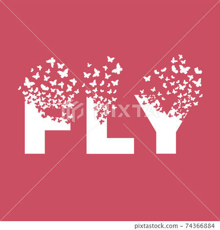 The word FLY dispersing into a cloud of butterflies and moths 74366884