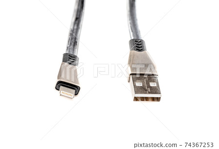 Close up of USB connectors for data or charging cable. Close up of USB connectors for data or charging cable. 74367253