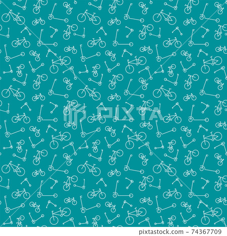 Seamless pattern. Print for clothes. Patterns for packaging. Background from bicycles and electric scooters Seamless pattern. Print for clothes. Patterns for packaging. Background from bicycles and electric scooters 74367709