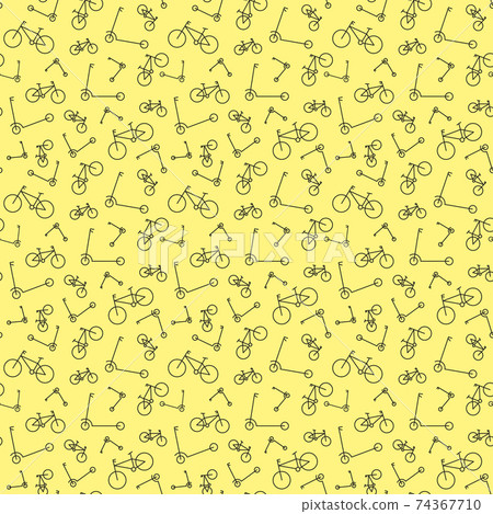 Seamless pattern. Print for clothes. Patterns for packaging. Background from bicycles and electric scooters Seamless pattern. Print for clothes. Patterns for packaging. Background from bicycles and electric scooters 74367710