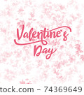 Happy Valentines Day lettering on pink abstract background. Valentines Day greeting card and banner. 74369649