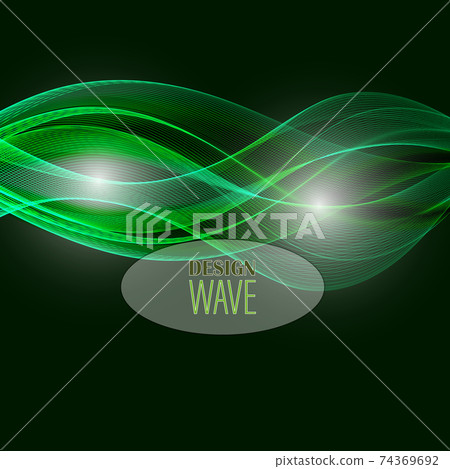 Abstract transparent green wave on black background. Abstract transparent green wave on black background. 74369692