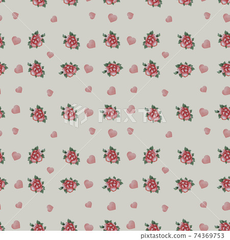 Seamless patterns. Pink hearts and roses on a light background. Watercolor. Decorative botanical pattern of flowers for festive design, Valentine's Day, decor and decoration, textiles and wallpaper. Seamless patterns. Pink hearts and roses on a light background. Watercolor. Decorative botanical pattern of flowers for festive design, Valentine's Day, decor and decoration, textiles and wallpaper. 74369753