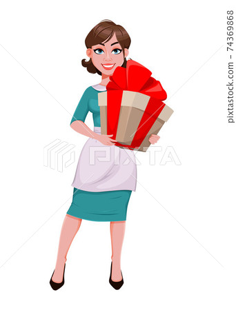 Cheerful housekeeper, mother, beautiful woman Cheerful housekeeper, mother, beautiful woman 74369868
