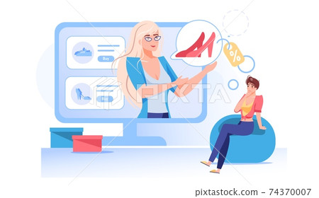Flat cartoon characters use online shopping sale discounts,vector illustration concept Flat cartoon characters use online shopping sale discounts,vector illustration concept 74370007