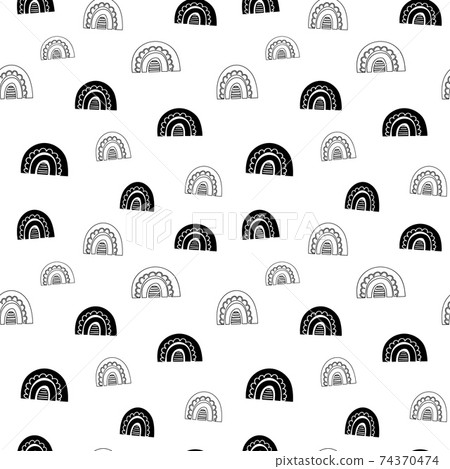 Rainbow seamless pattern, black and white hand-drawn arc doodle digital paper, abstract rainbows repeating background, the monochrome band of color vector wallpaper, cute bow decorative element Rainbow seamless pattern, black and white hand-drawn arc doodle digital paper, abstract rainbows repeating background, the monochrome band of color vector wallpaper, cute bow decorative element 74370474