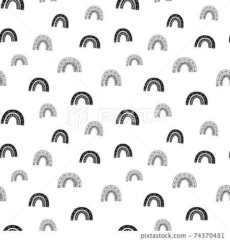 Rainbow seamless pattern, black and white hand-drawn arc doodle digital paper, abstract rainbows repeating background, the monochrome band of color vector wallpaper, cute bow decorative element Rainbow seamless pattern, black and white hand-drawn arc doodle digital paper, abstract rainbows repeating background, the monochrome band of color vector wallpaper, cute bow decorative element 74370481