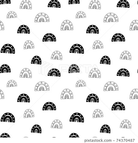 Rainbow seamless pattern, black and white hand-drawn arc doodle digital paper, abstract rainbows repeating background, the monochrome band of color vector wallpaper, cute bow decorative element Rainbow seamless pattern, black and white hand-drawn arc doodle digital paper, abstract rainbows repeating background, the monochrome band of color vector wallpaper, cute bow decorative element 74370487