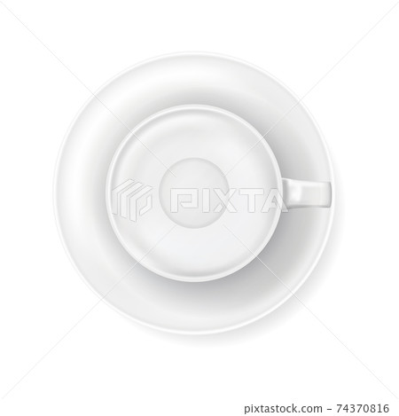 Top view at white empty coffee cup on plate.... - Stock Illustration  [74370816] - PIXTA
