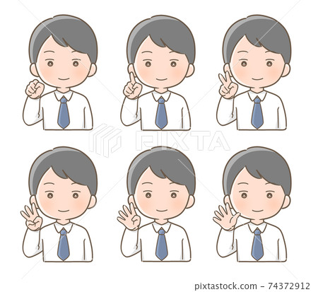 Male facial expression finger pose illustration 74372912