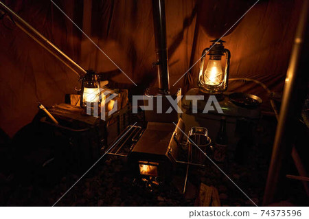 Wood stove in the tent 74373596