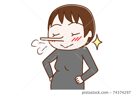 Pregnant woman with a raised nose and a grin Pregnant woman with a raised nose and a grin 74374297
