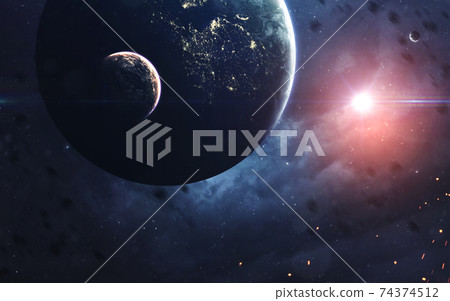 Endless universe, science fiction image, dark deep space with giant planets, hot stars, starfields. Incredibly beautiful cosmic landscape . Elements of this image furnished by NASA Endless universe, science fiction image, dark deep space with giant planets, hot stars, starfields. Incredibly beautiful cosmic landscape . Elements of this image furnished by NASA 74374512