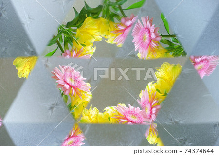 Glass background gerbera flower, kaleidoscope 3 74374644