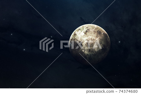 Planet of solar system, Venus, in endless dark space. Educational image. Elements of this image furnished by NASA 74374680