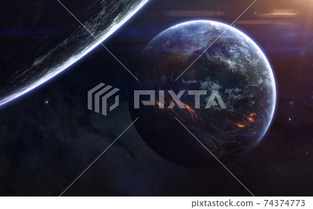 Science fiction space wallpaper, incredibly beautiful planets, galaxies, dark and cold beauty of endless universe. Elements of this image furnished by NASA 74374773