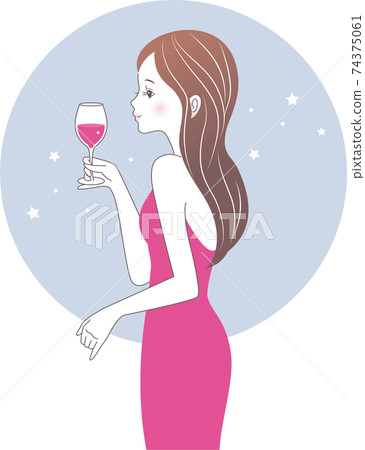 A woman dressing up and getting drunk with wine 74375061