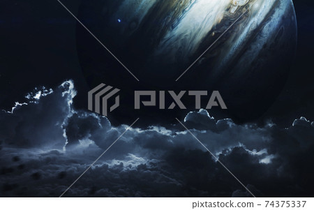 Unexplored planets of faraway space. Deep space image, science fiction fantasy in high resolution ideal for wallpaper and print. Elements of this image furnished by NASA 74375337