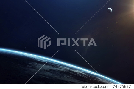 Little blue planet Earth in deep space. Elements of this image furnished by NASA Little blue planet Earth in deep space. Elements of this image furnished by NASA 74375637