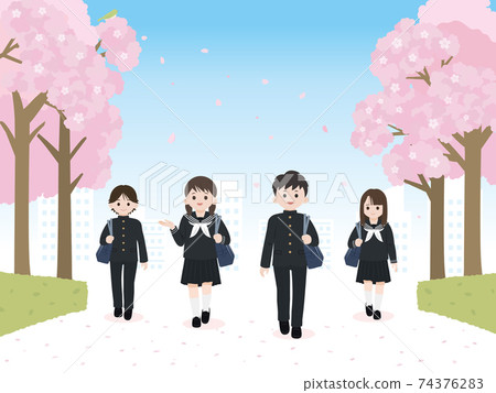 Students, junior high and high school students, cherry blossoms, rows of cherry blossom trees, attending school, landscape illustration material Students, junior high and high school students, cherry blossoms, rows of cherry blossom trees, attending school, landscape illustration material 74376283