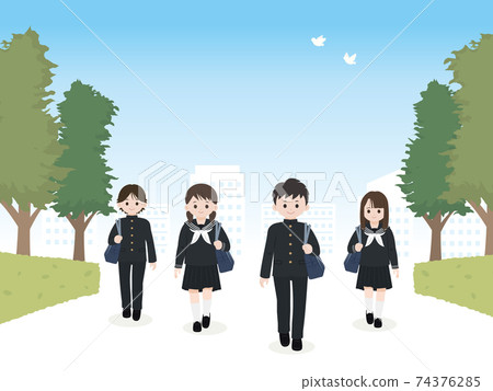 Student junior and senior high school students attending school landscape illustration material Student junior and senior high school students attending school landscape illustration material 74376285