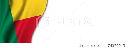 Benin flag on white background. White background with place for text near the flag of Benin 74376945