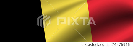 Banner with the flag of Belgium. Fabric texture of the flag of Belgium 74376946
