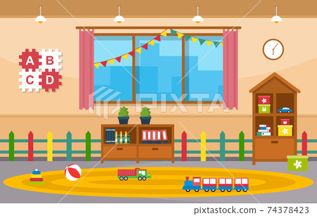 Classroom Interior Education Elementary Kindergarten Children School Illustration 74378423