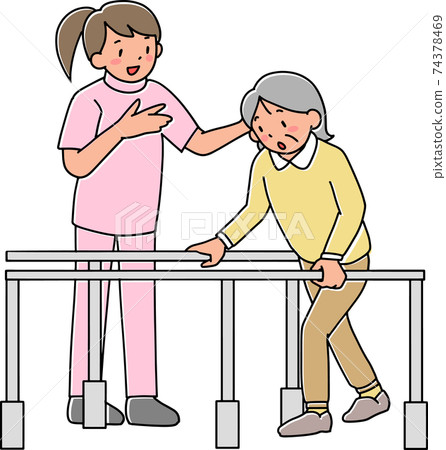 Senior woman doing walking rehabilitation 74378469