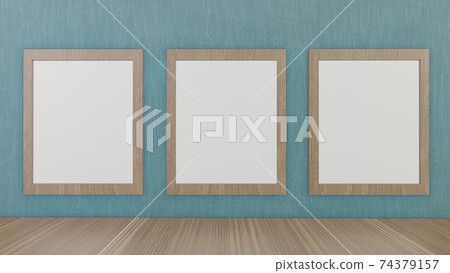The blank picture frames on green wallpaper  for background 3d rendering 74379157