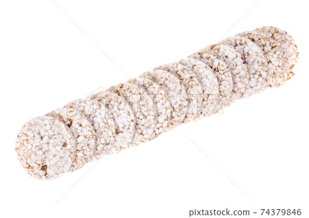 Grain round bread with popped rice. Photo 74379846