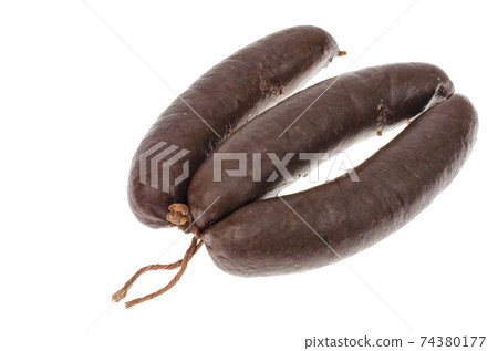 Black pudding isolated on white background. Photo Black pudding isolated on white background. Photo 74380177