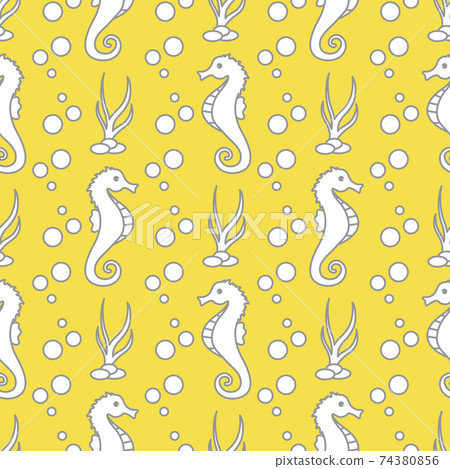 Vector seamless pattern with sea horses, plants - Stock Illustration ...