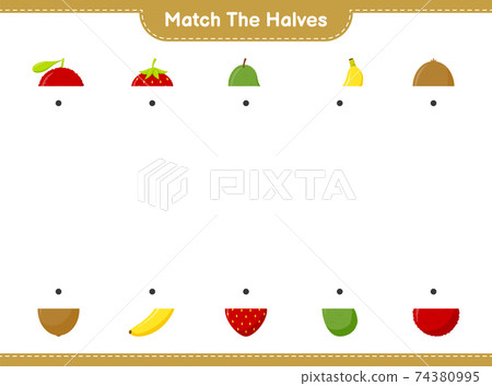 Match the halves. Match halves of Fruits. Educational children game, printable worksheet, vector illustration 74380995