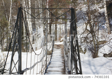 Suspended bridge over Belakurikha River, Altai  74381101