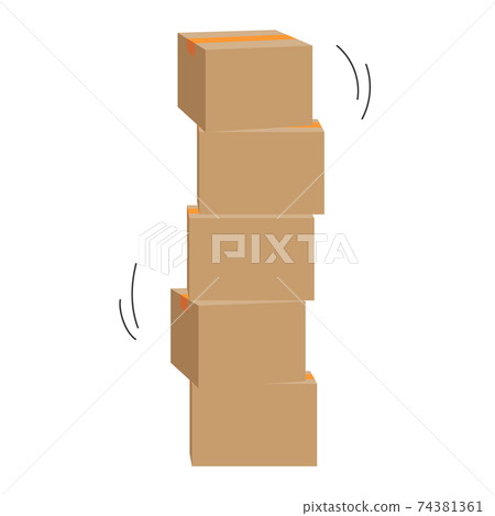 Illustration of cardboard that is overloaded and wobbles 74381361