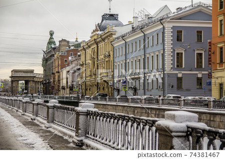 Griboyedov canal in St. Petersburg in winter 74381467